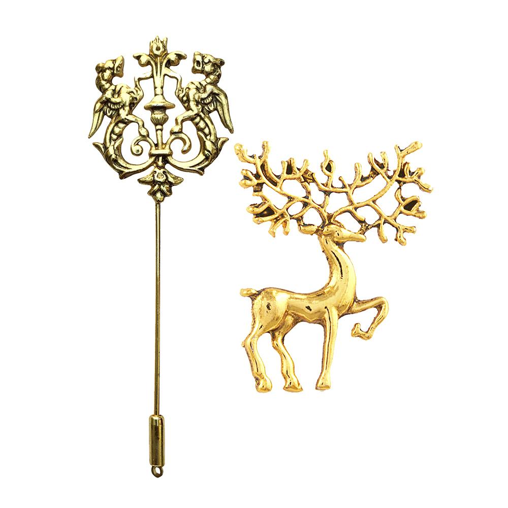 Mahi Fashionable Antique Golden Royal Lion and Deeer Brooch / Lapel Pin