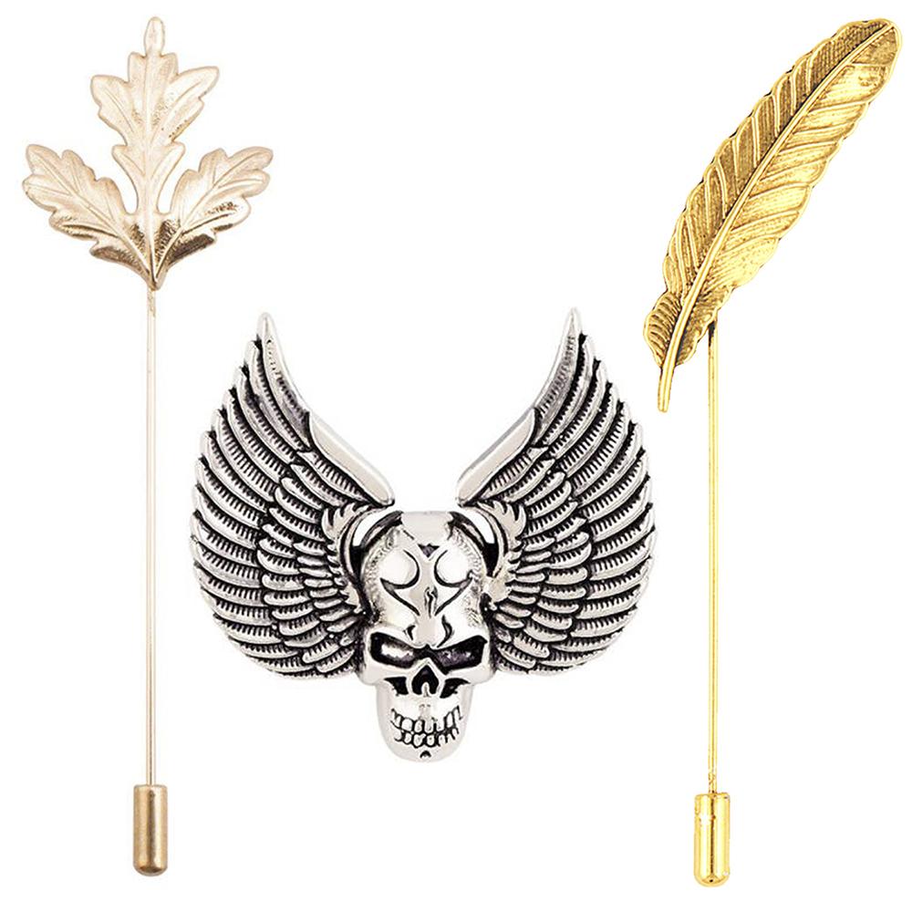 Mahi Combo of Leaf Skull Wings and Mapel Leaf Shirt Stud Brooch Pin for Men (CO1105178M)