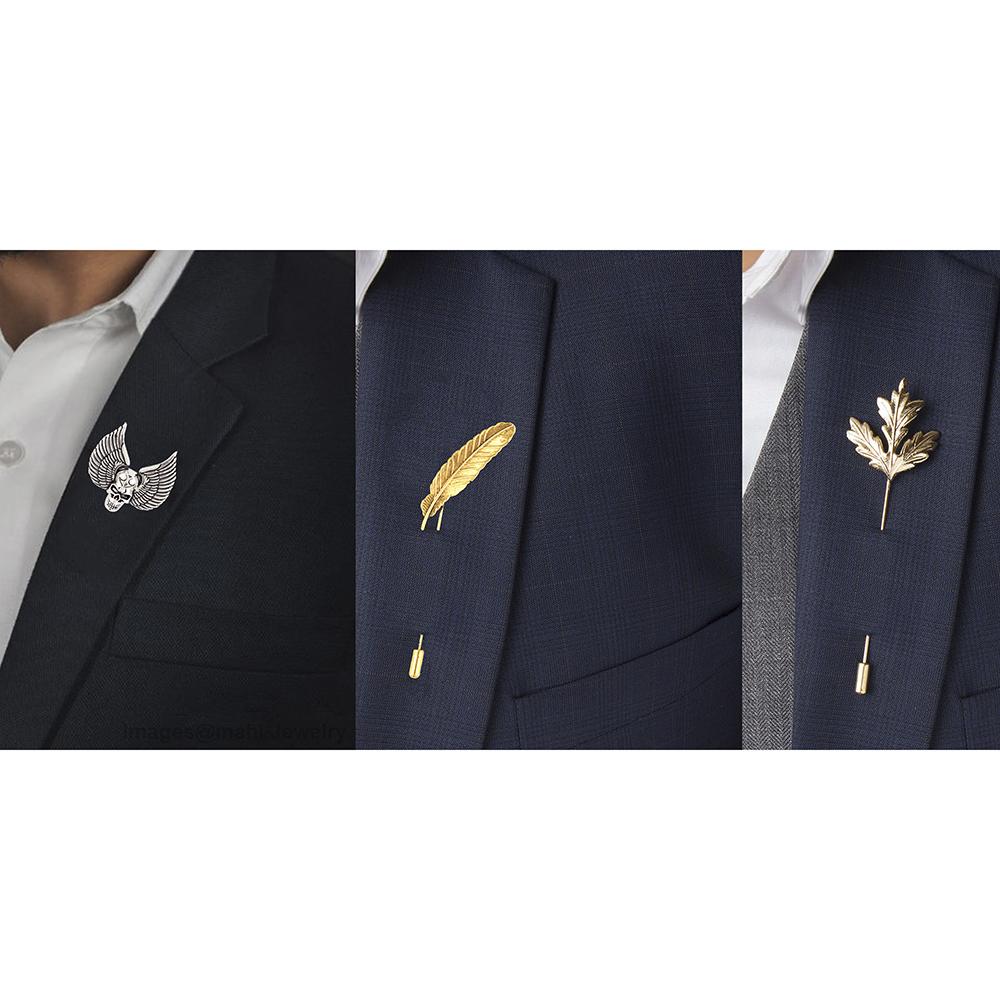 Mahi Combo of Leaf Skull Wings and Mapel Leaf Shirt Stud Brooch Pin for Men (CO1105178M)