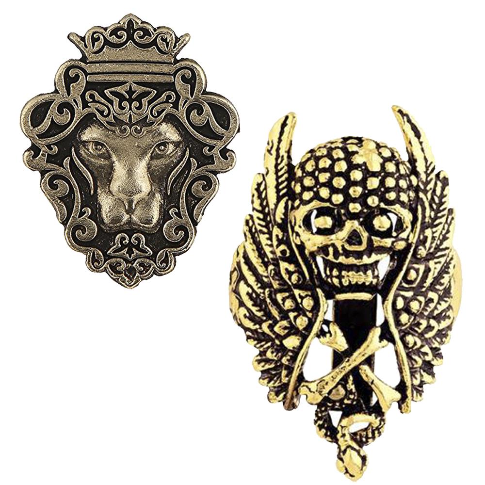 Mahi Combo of Lion Face and Skull Bones Shirt Stud Brooch Pin for Men (CO1105186G)