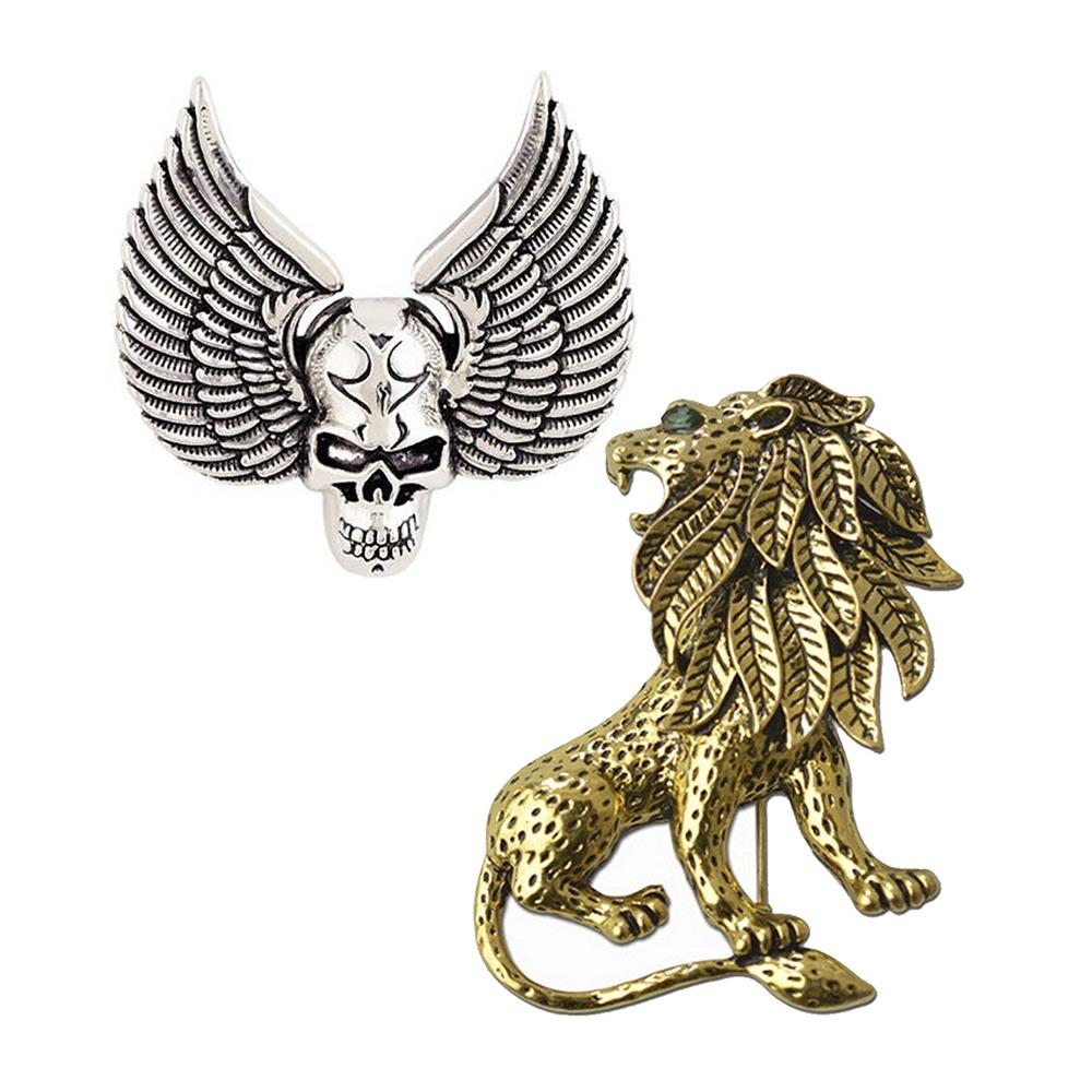 Mahi Combo of Skull Wings and Roring Lion Shirt Stud Brooch Pin for Men (CO1105191M)