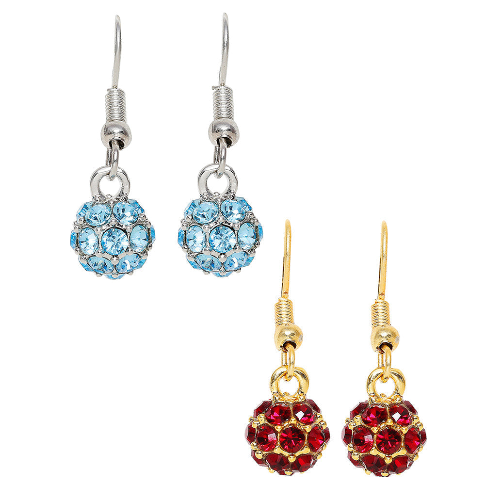 Mahi Combo of 2 Royal Sparklers Blue and Red Crystals Ball Earrings for Women (CO1105260M)