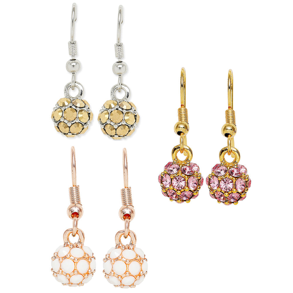 Mahi Combo of 3 Royal Sparklers Multicolor Crystals Ball Earrings for Women (CO1105261M)