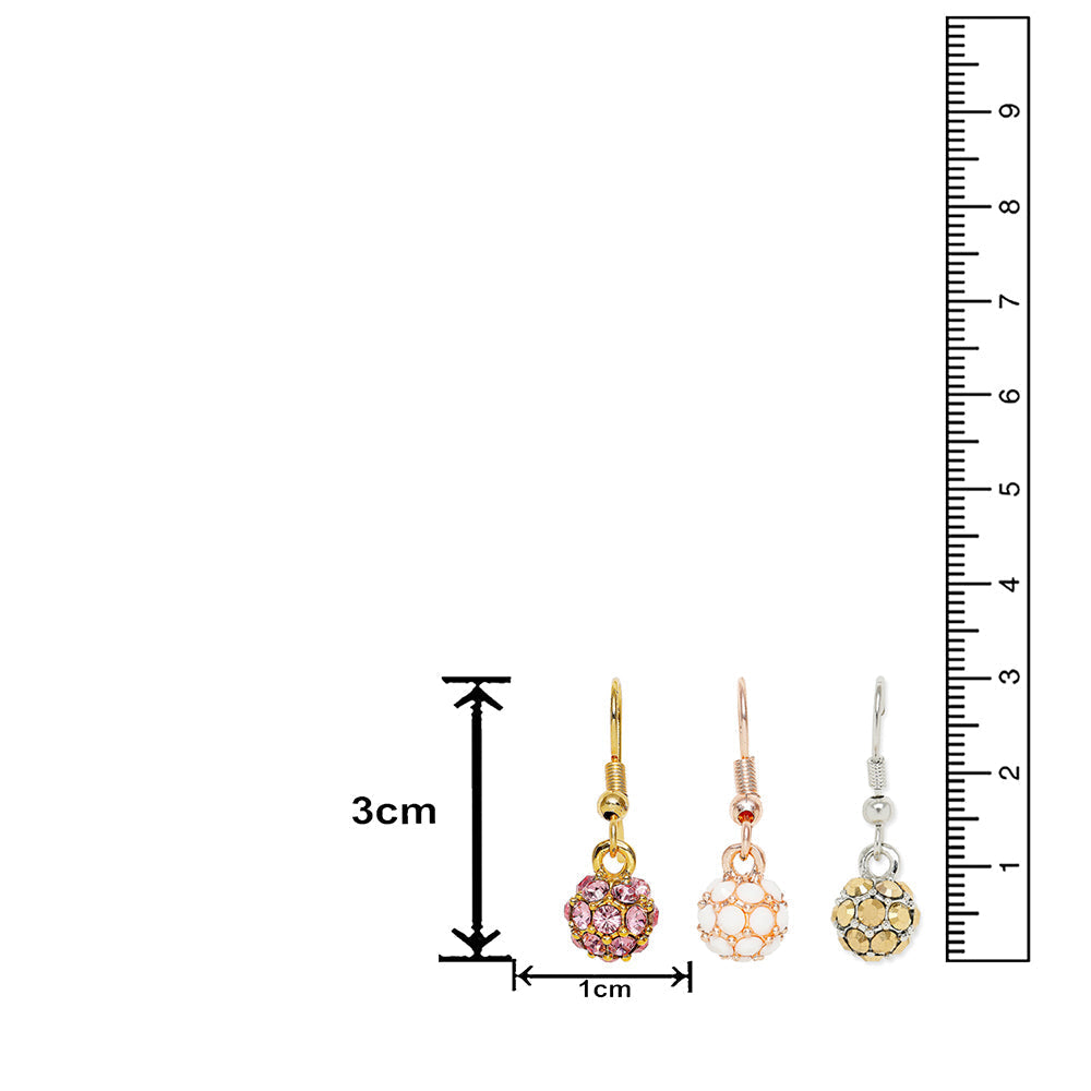 Mahi Combo of 3 Royal Sparklers Multicolor Crystals Ball Earrings for Women (CO1105261M)