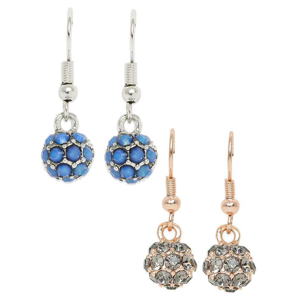 Mahi Combo of 2 Royal Sparklers Blue and White Crystals Ball Earrings for Women (CO1105262M)