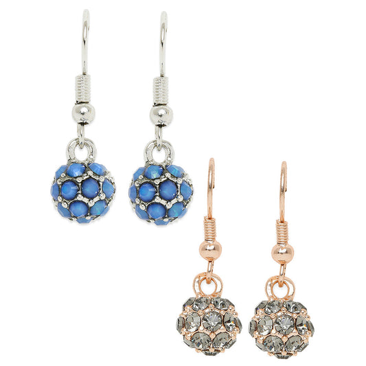 Mahi Combo of 2 Royal Sparklers Blue and White Crystals Ball Earrings for Women (CO1105262M)