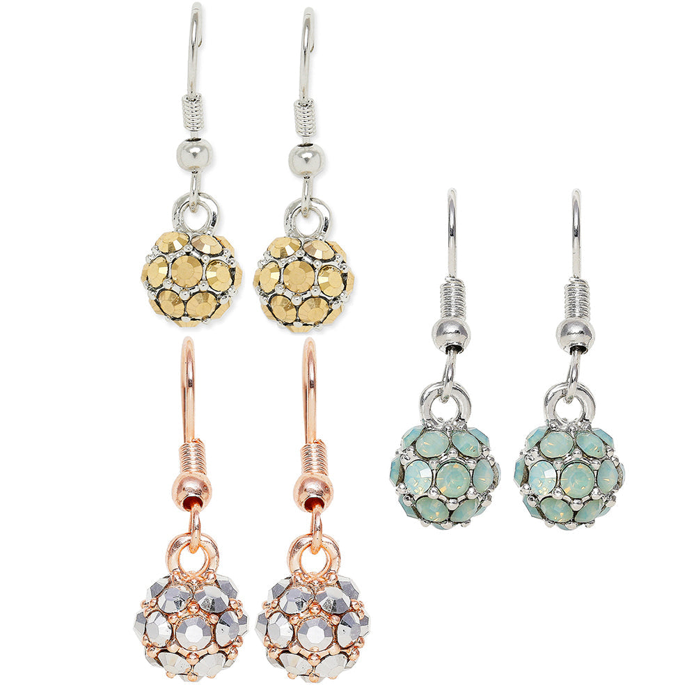 Mahi Combo of 3 Royal Sparklers Multicolor Crystals Ball Earrings for Women (CO1105263M)