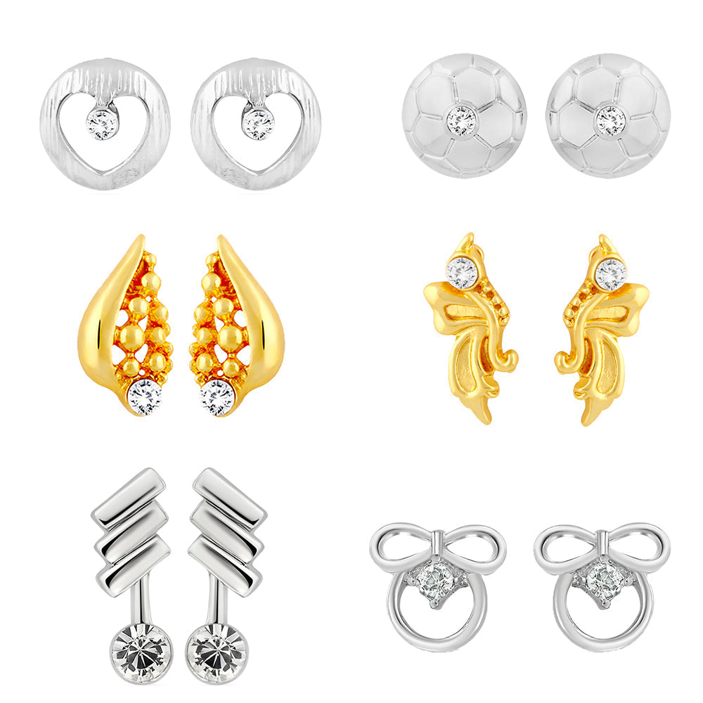 Mahi Combo of 6 Baby Size Small  Earring Studs With Crystal Stones for Girls and Women CO1105266M