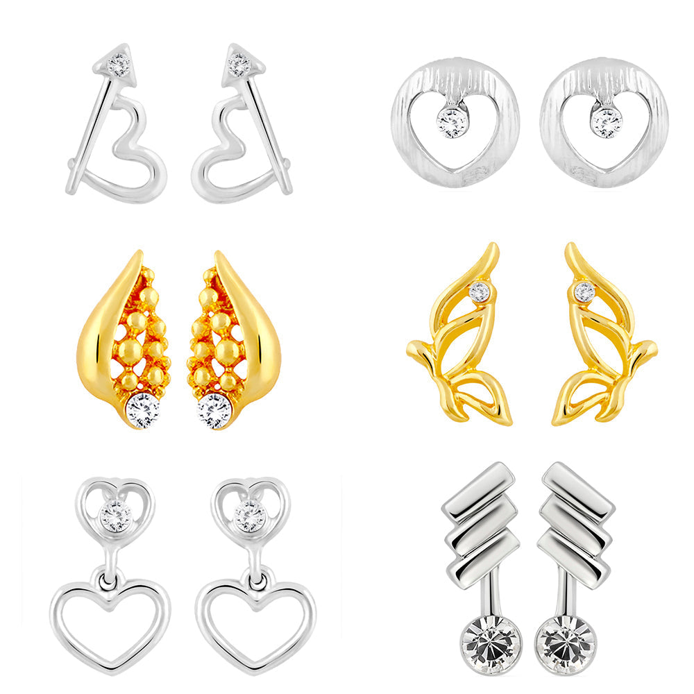 Mahi Combo of 6 Daily wear Samll Earrings  with Crystal Stones for Girls and Women CO1105267M