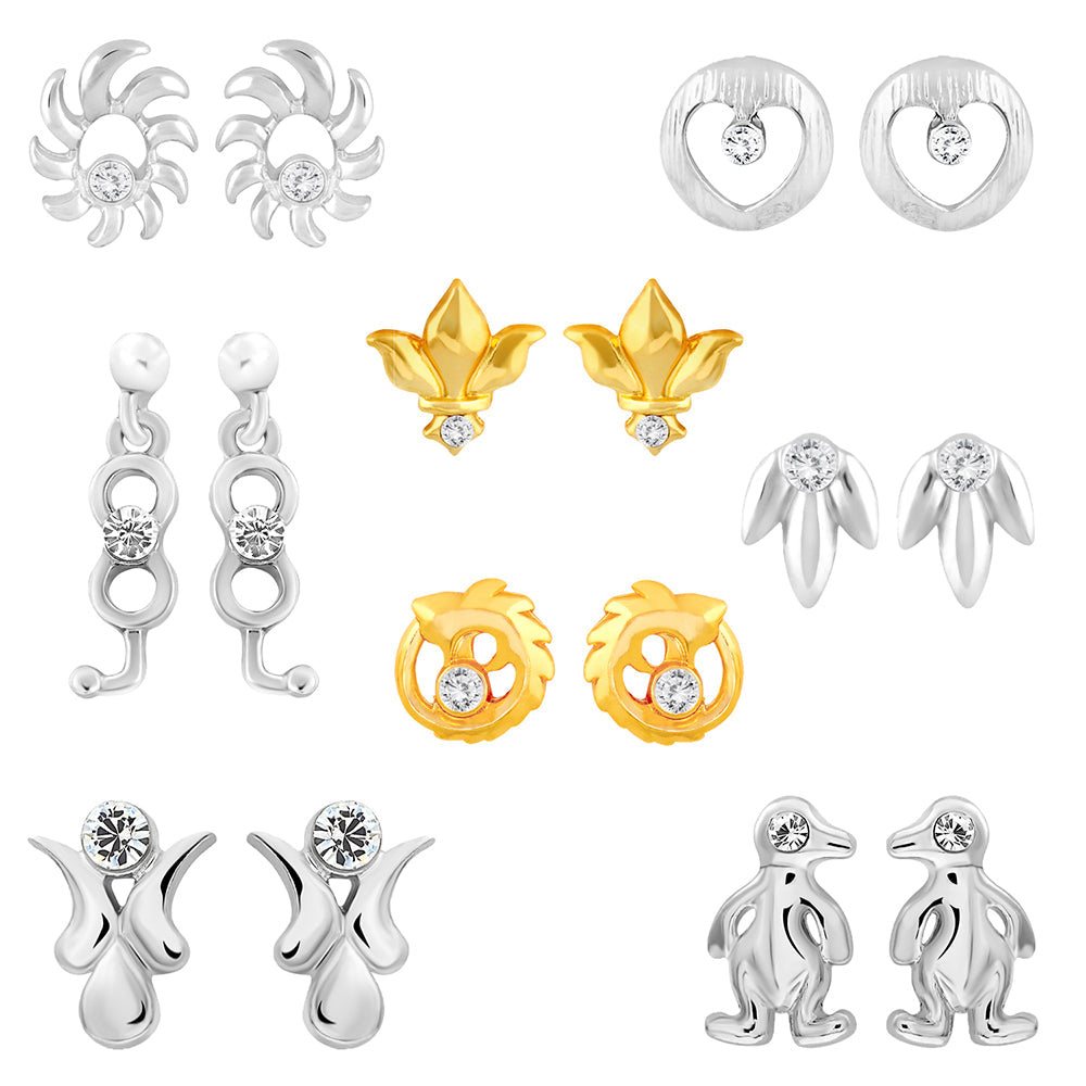 Mahi Combo of 8 Small Crystal studs with Crystal Stones for Girls and Women CO1105269M