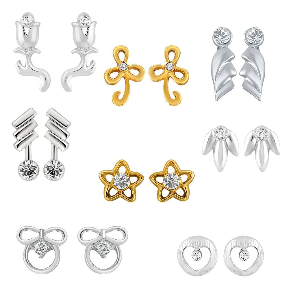Mahi Combo of 8 Cute Small Baby Size Studs with Crystal Stones for Girls and Women CO1105270M