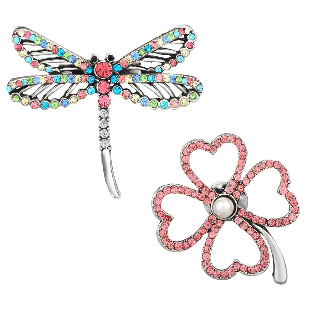 Mahi Combo of Floral and Butterfly Shaped Wedding Brooch / Lapel Pin with Multicolor Crystals for Women (CO1105460R)