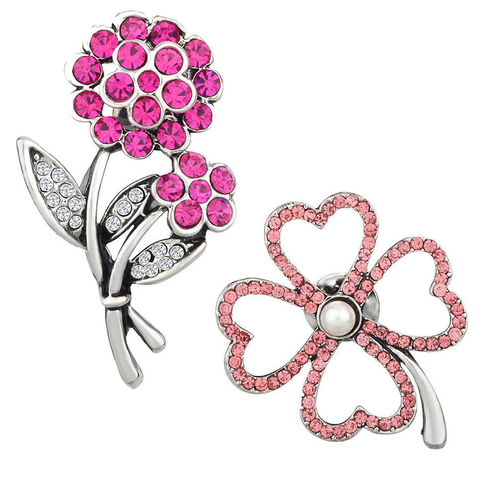 Mahi Combo of Floral Wedding Brooch / Lapel Pin with Pink, White Crystals for Women (CO1105471R)