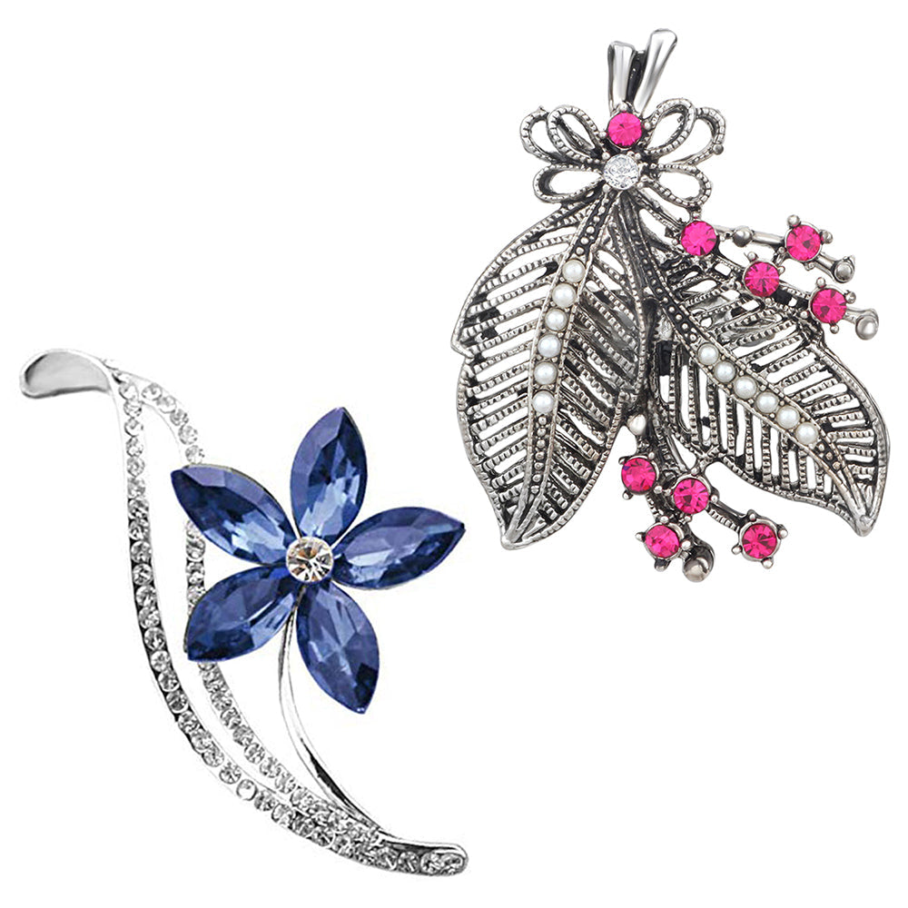 Mahi Combo of Floral and Leaves Wedding Brooch / Lapel Pin with Multicolor Crystals for Women (CO1105476R)