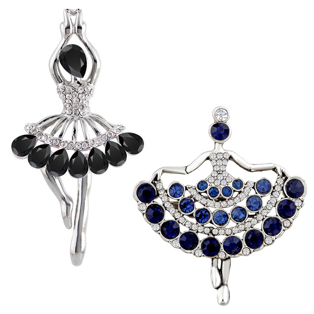 Mahi Combo of Doll Shaped Wedding Brooch / Lapel Pin with Blue, Black Crystals for Women (CO1105486R)