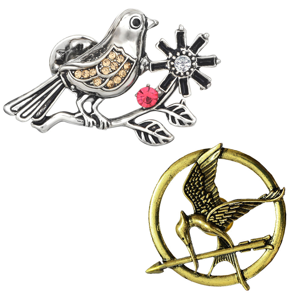 Mahi Combo of Sparrow and Woodpicker Shaped Wedding Brooch / Lapel Pin with Pink, White Crystals for Men and Women (CO1105491M)
