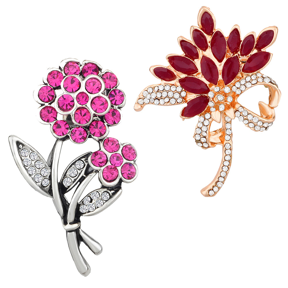 Mahi Combo of Floral Shaped Wedding Brooch / Lapel Pin with Multicolor Crystals for Women (CO1105501M)