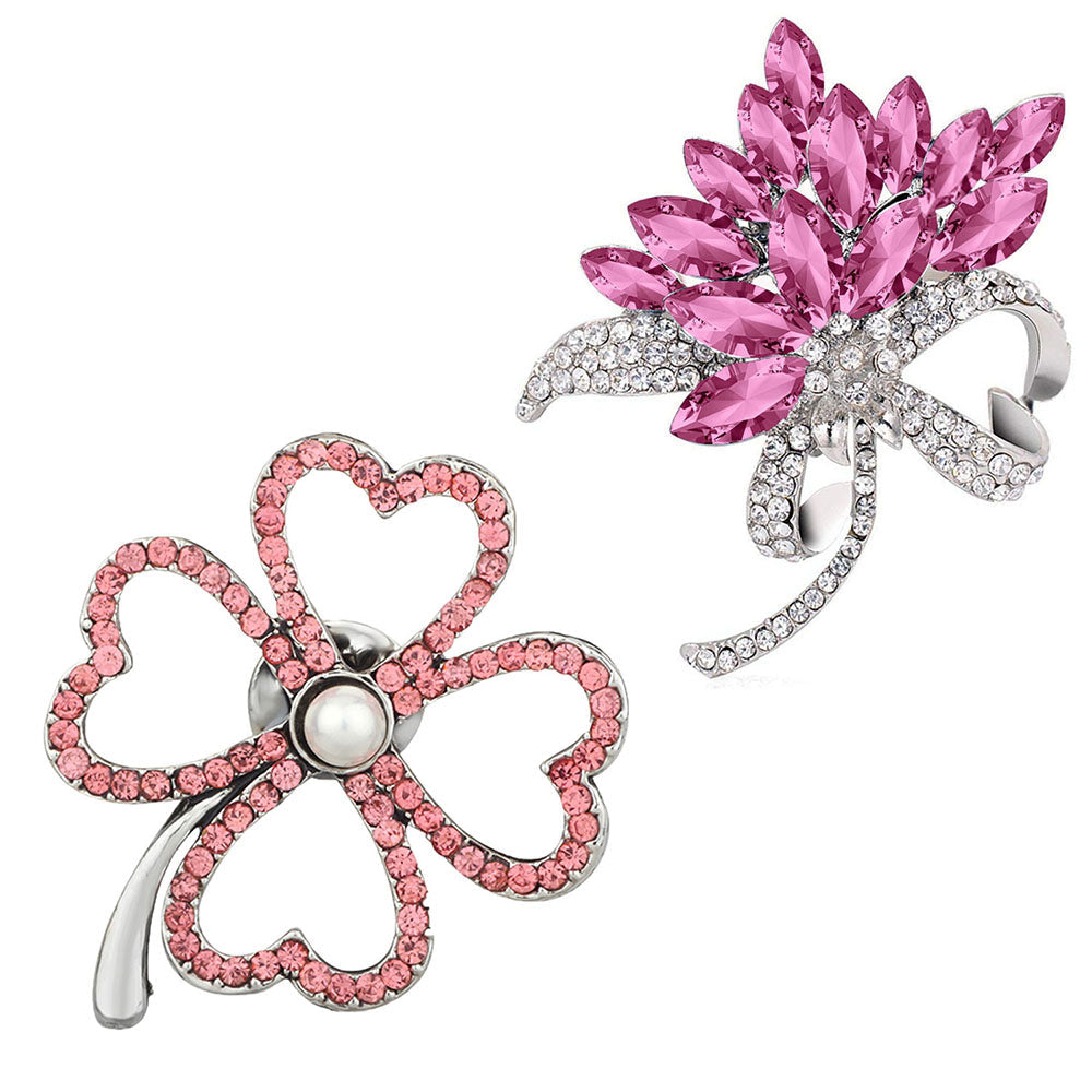 Mahi Combo of Floral Shaped Wedding Brooch / Lapel Pin with Pink, White Crystals for Women (CO1105509R)