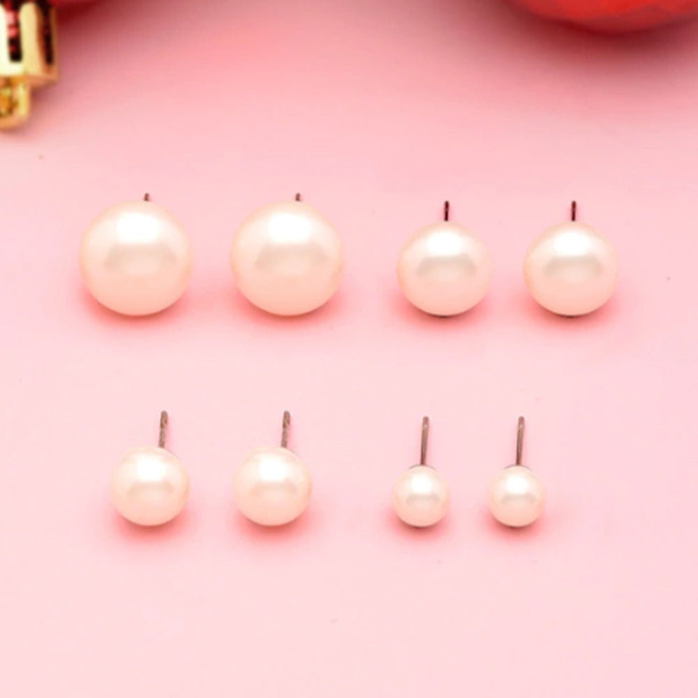 Mahi Classic White Artificial Pearlss Combo of 4 Stud Earrings (different size) for Women (CO1105519R)