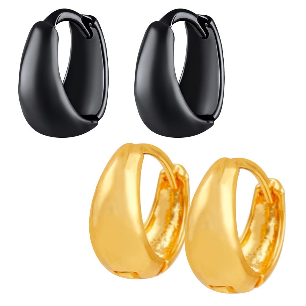 Mahi Combo of Black and Golden Bollywood Styled Piercing Kaju Bali / Hoop Mens Earrings