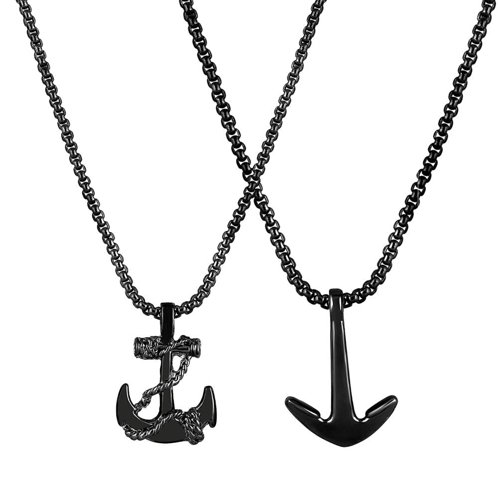 Mahi Combo of Black Gun Metal Plated Unisex Ship Anchor Necklace Chain Pendant