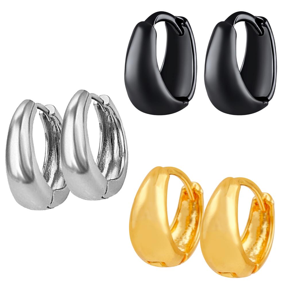 Mahi Combo of Black, Silver and Golden Bollywood Styled Piercing Kaju Bali / Hoop Mens Earrings