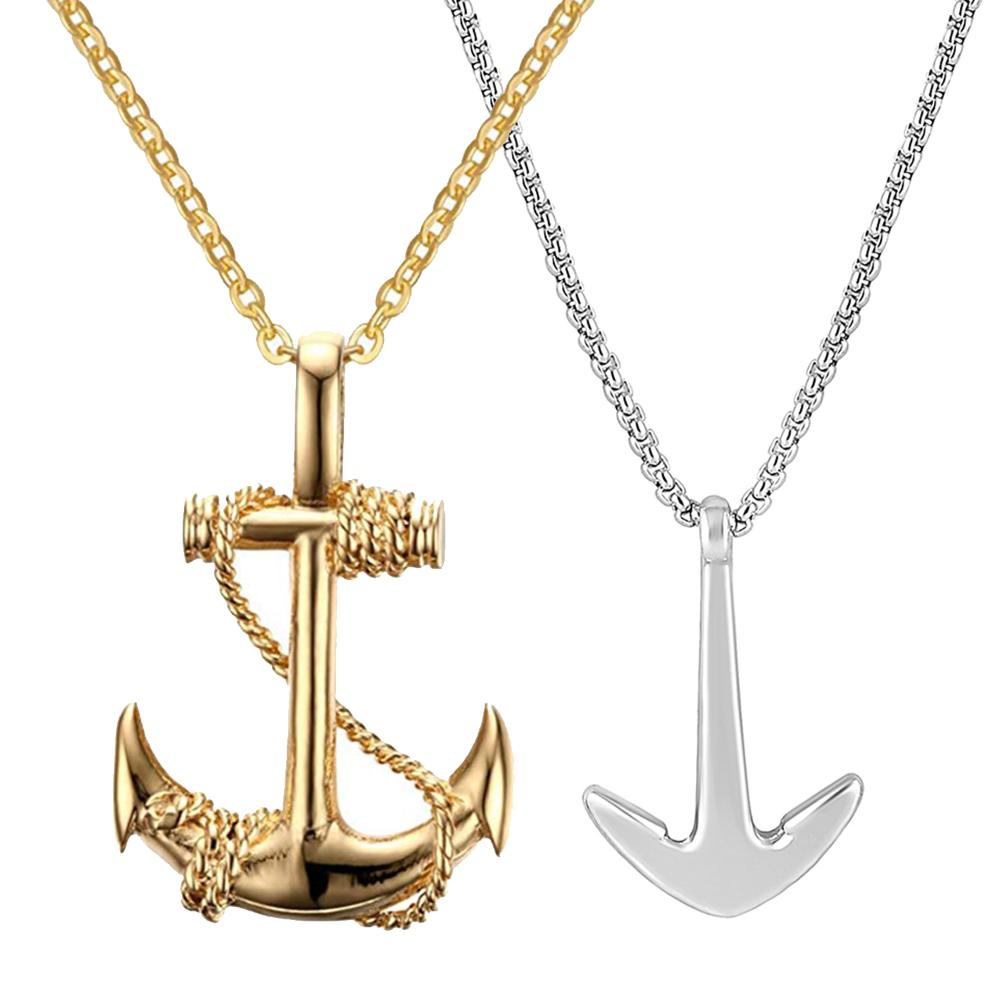 Mahi Combo of Gold & Rhodium Plated Unisex Ship Anchor Necklace Chain Pendant