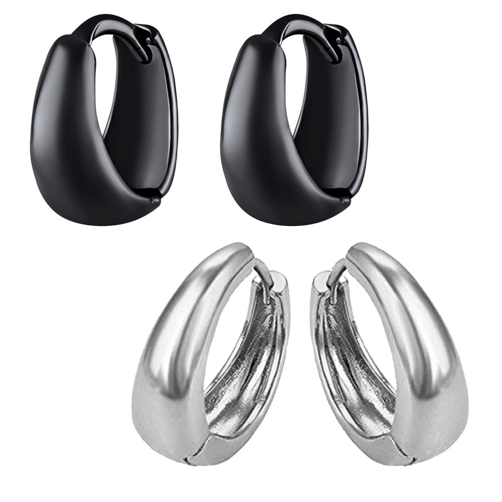 Mahi Combo of Black and Silver Bollywood Styled Piercing Kaju Bali / Hoop Mens Earrings