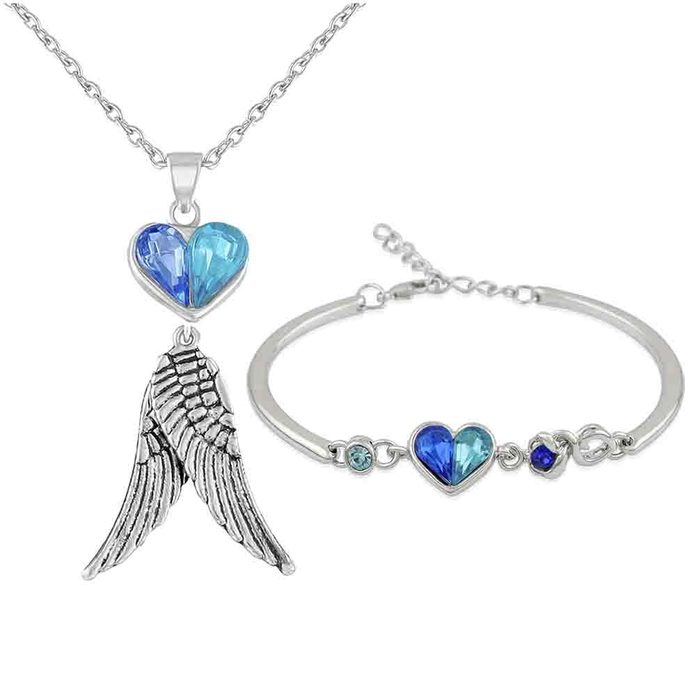 Mahi Combo of Heart and Wings Pendant and Bracelet