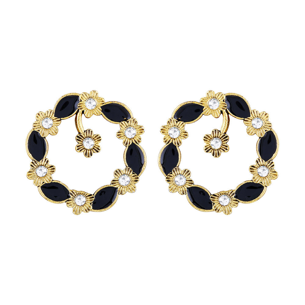Asmitta Fashionable Flower Design Gold Plated Oxidized Dangler Earring For Women