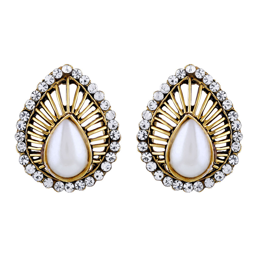 Asmitta Ravishing Pear Oxidized Gold Plated Dangler Earring For Women