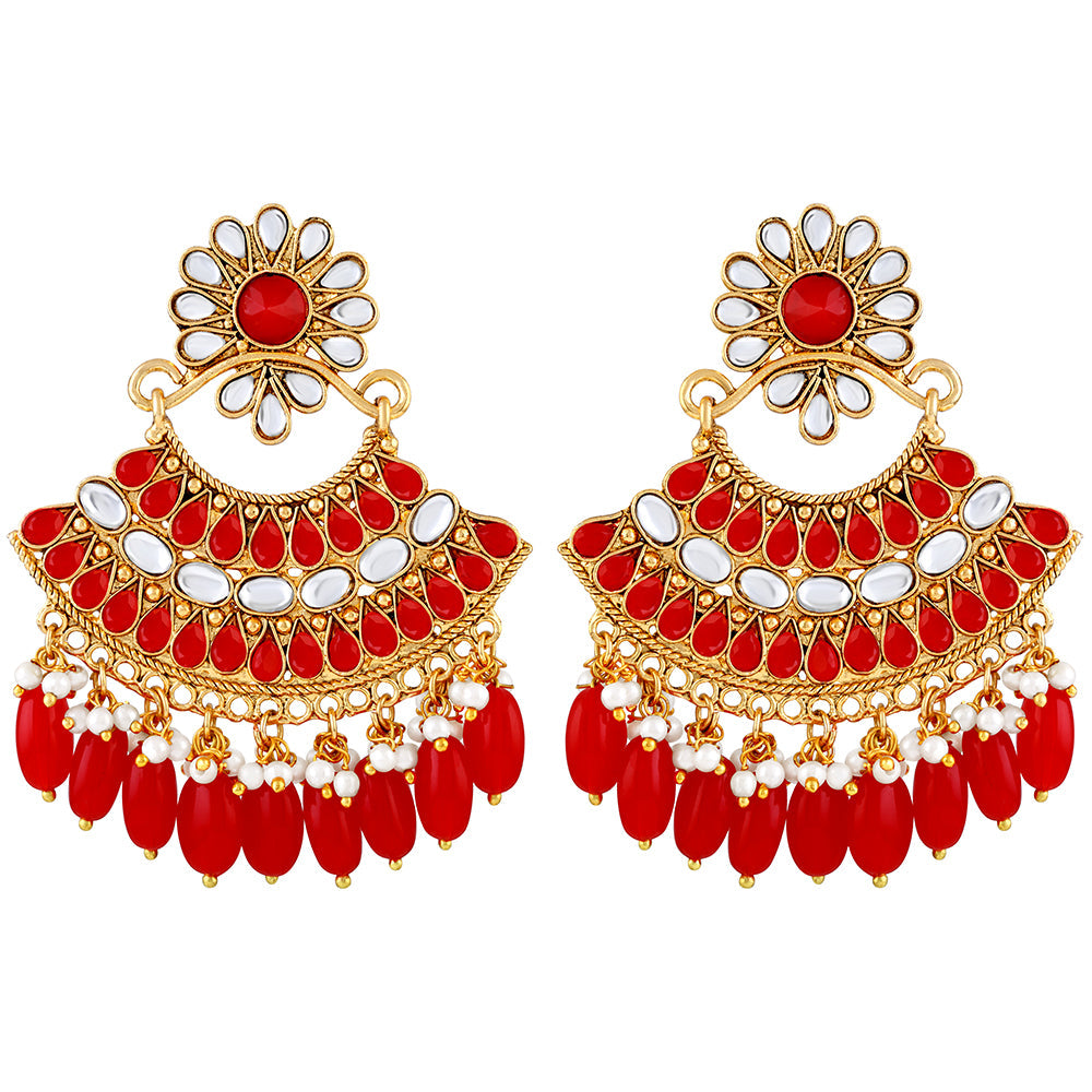 Asmitta Traditional Gold Plated Red Stone Chand Bali Earring For Women