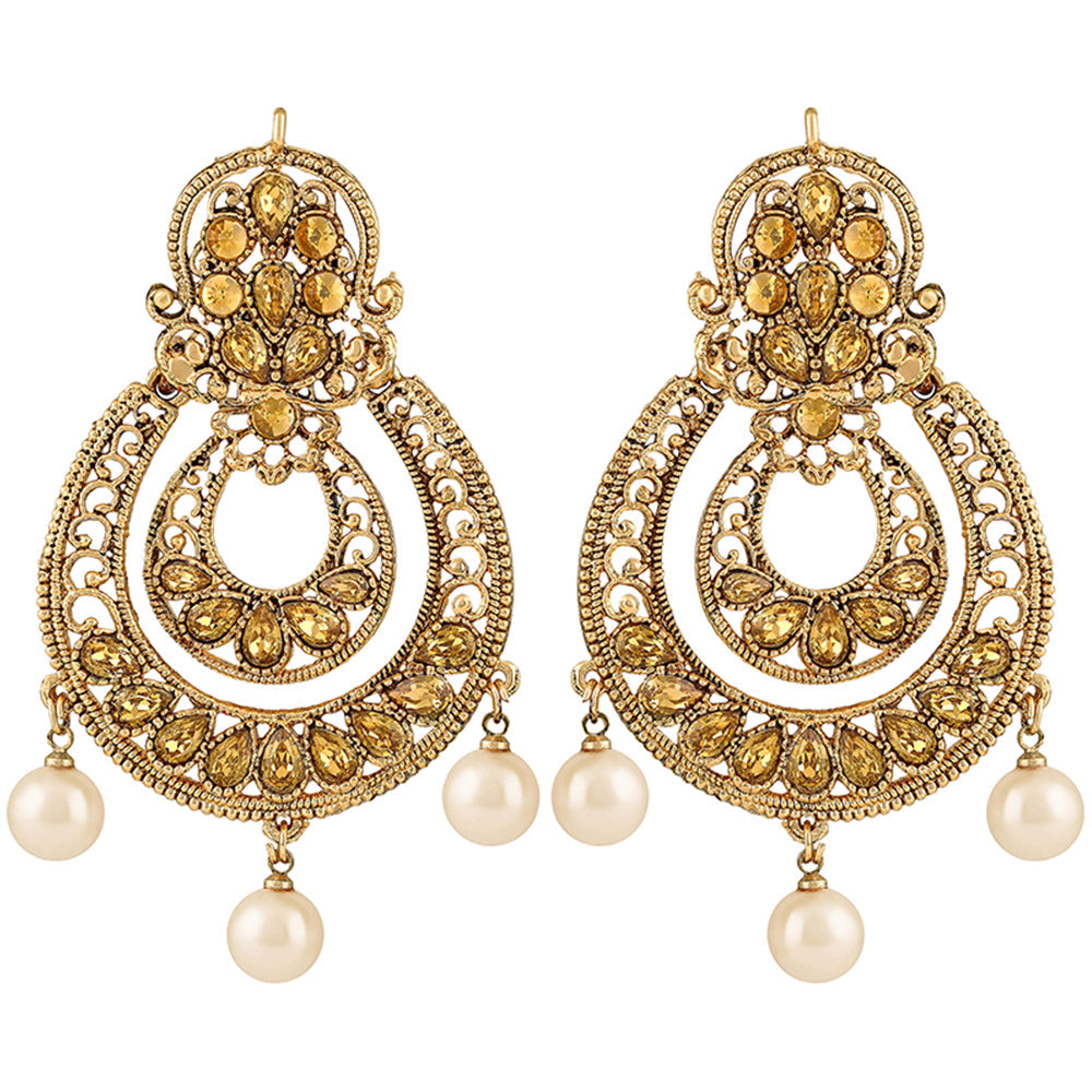 Asmitta Lavish Chandbali Shape Gold Plated Dangle Earrings For Women