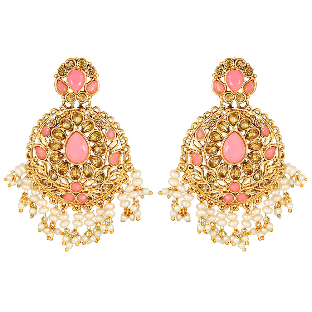 Asmitta Glamorous Fashionable Pink Gold Plated Lct Stone Dangle Earring For Women