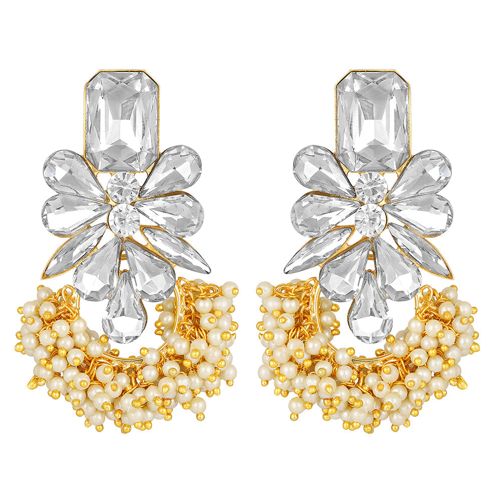 Asmitta Exclusive  Gold Plated Crystal Stone Large Crystal Stud Earring For Women