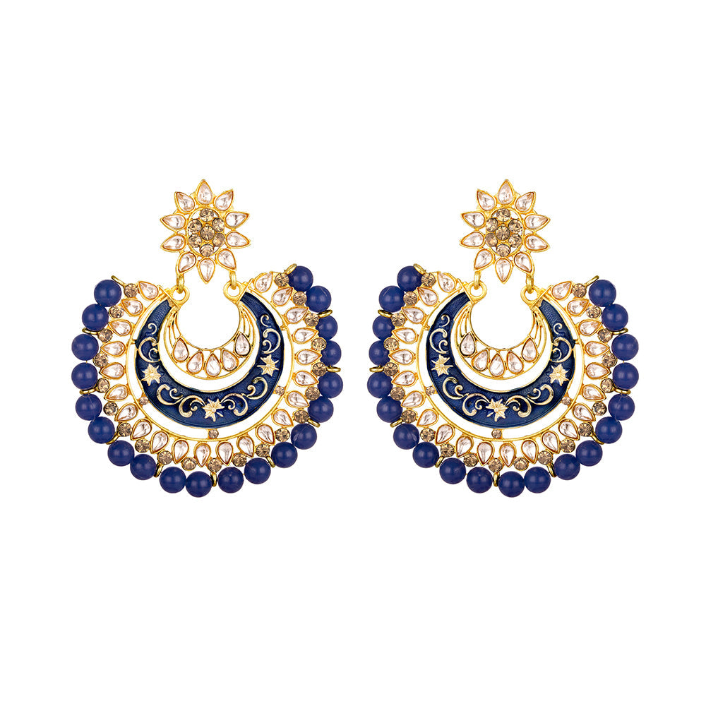 Asmitta Chandbali Kundan Beaded Gold tone Meenakari Dangle Earrings