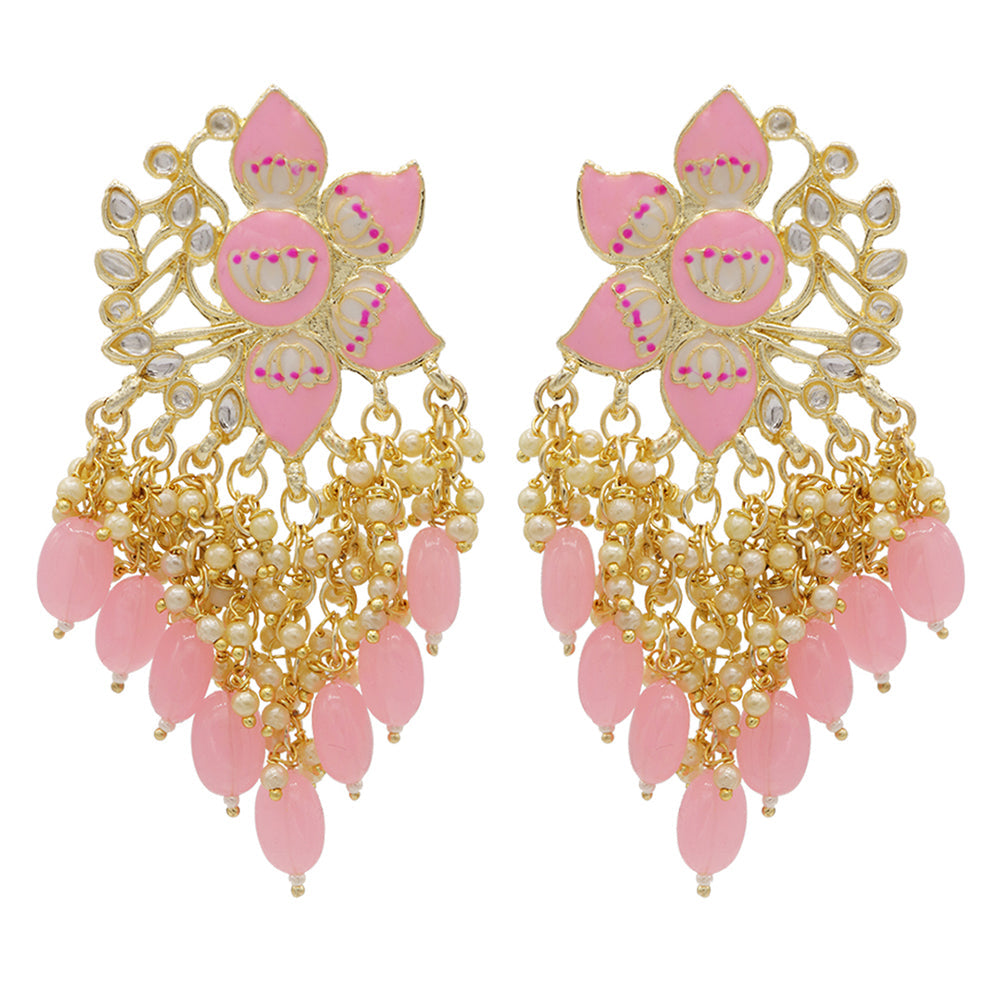 Asmitta Kundan Beaded Floral Gold toned Enamelled Dangle Earring for Women