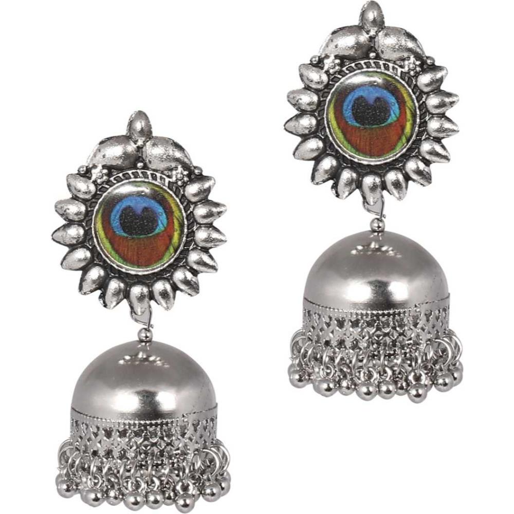 Asmitta Oxidised Silver Toned Peacock Jhumki Earrings For Women & Girls