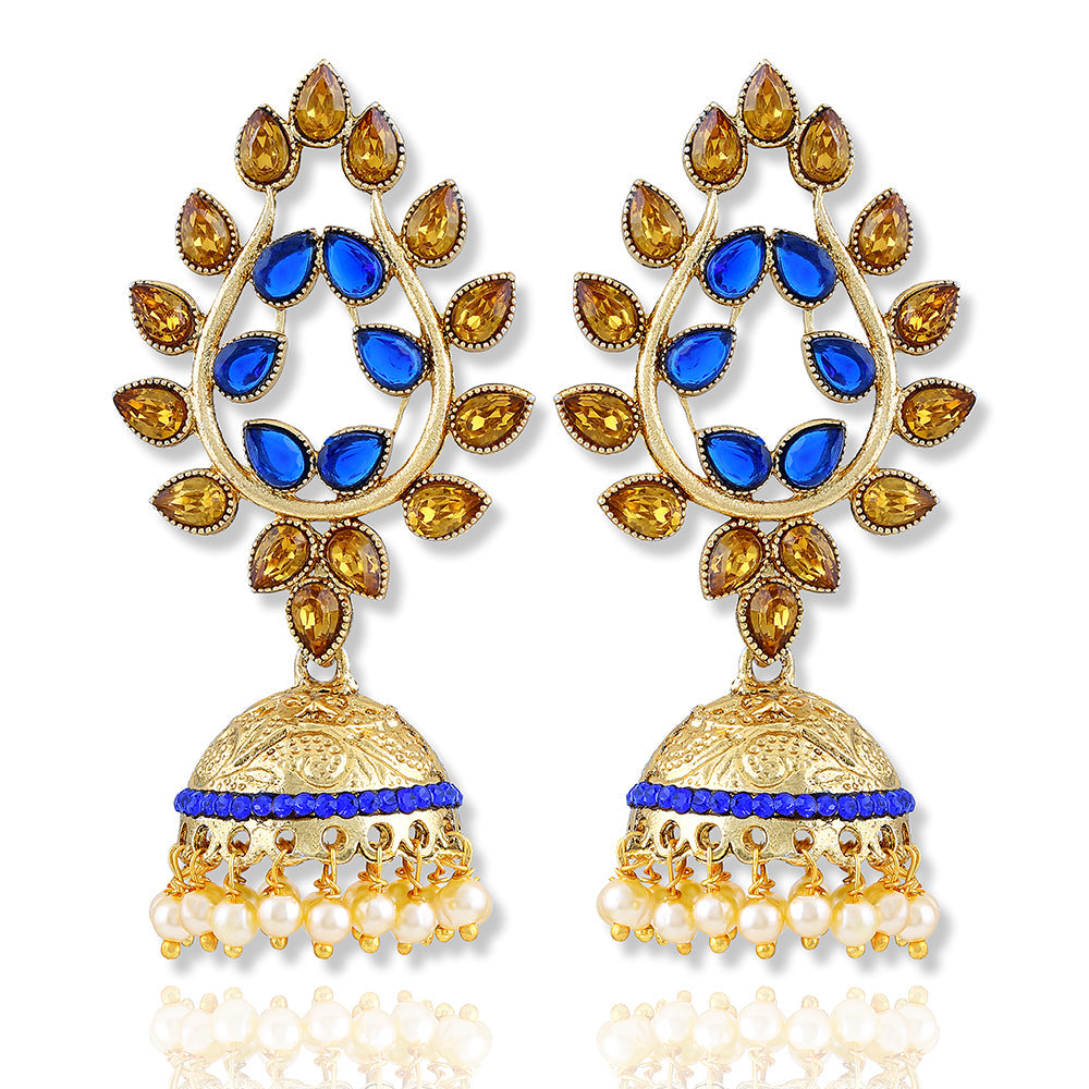 Asmitta Fancy Blue Kundan Gold Plated Jhumki Earring For Women