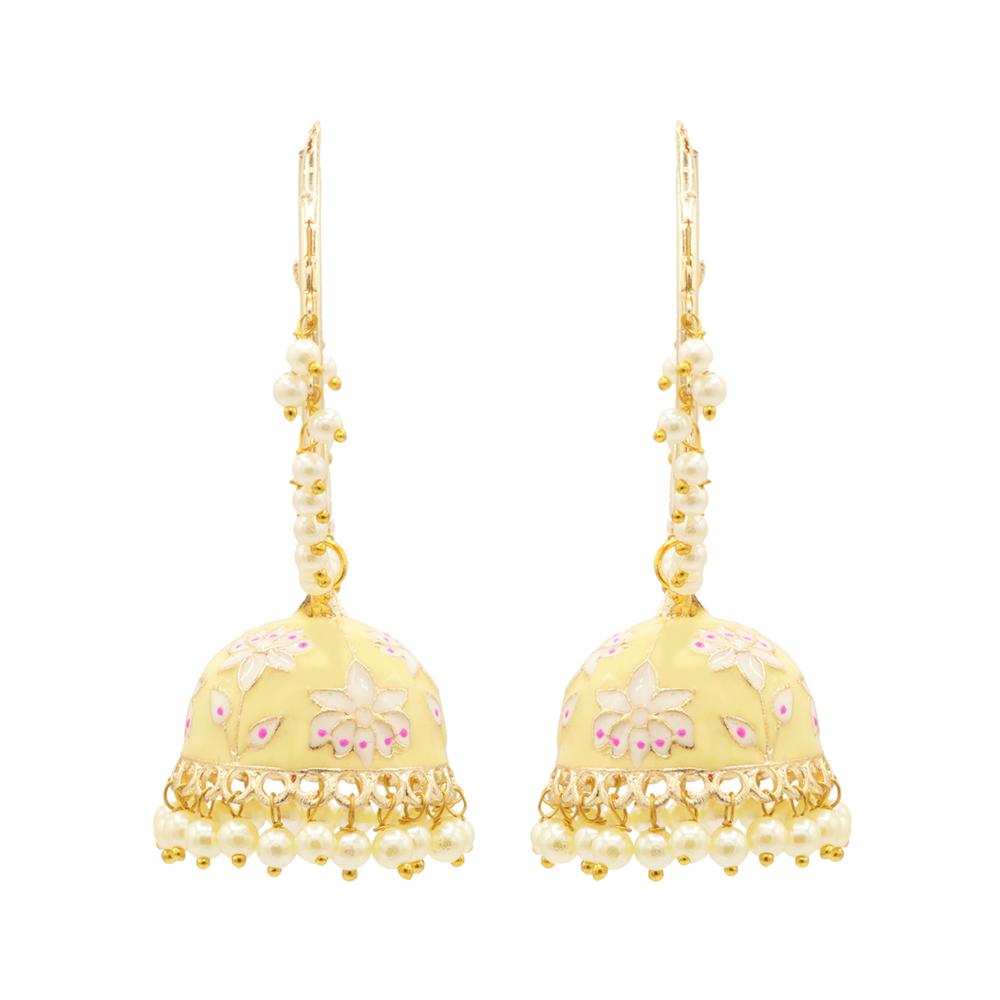 Asmitta Pearl Studded Gold Toned Enamelled Dome Shape Jhumki Earring For Women