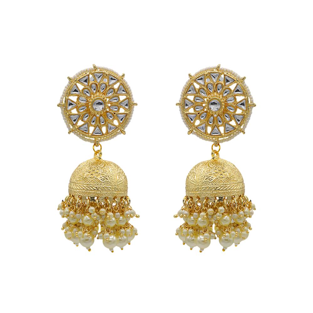 Asmitta Kundan Pearl Studded Floral Gold Toned Big Jhumki Earring For Women