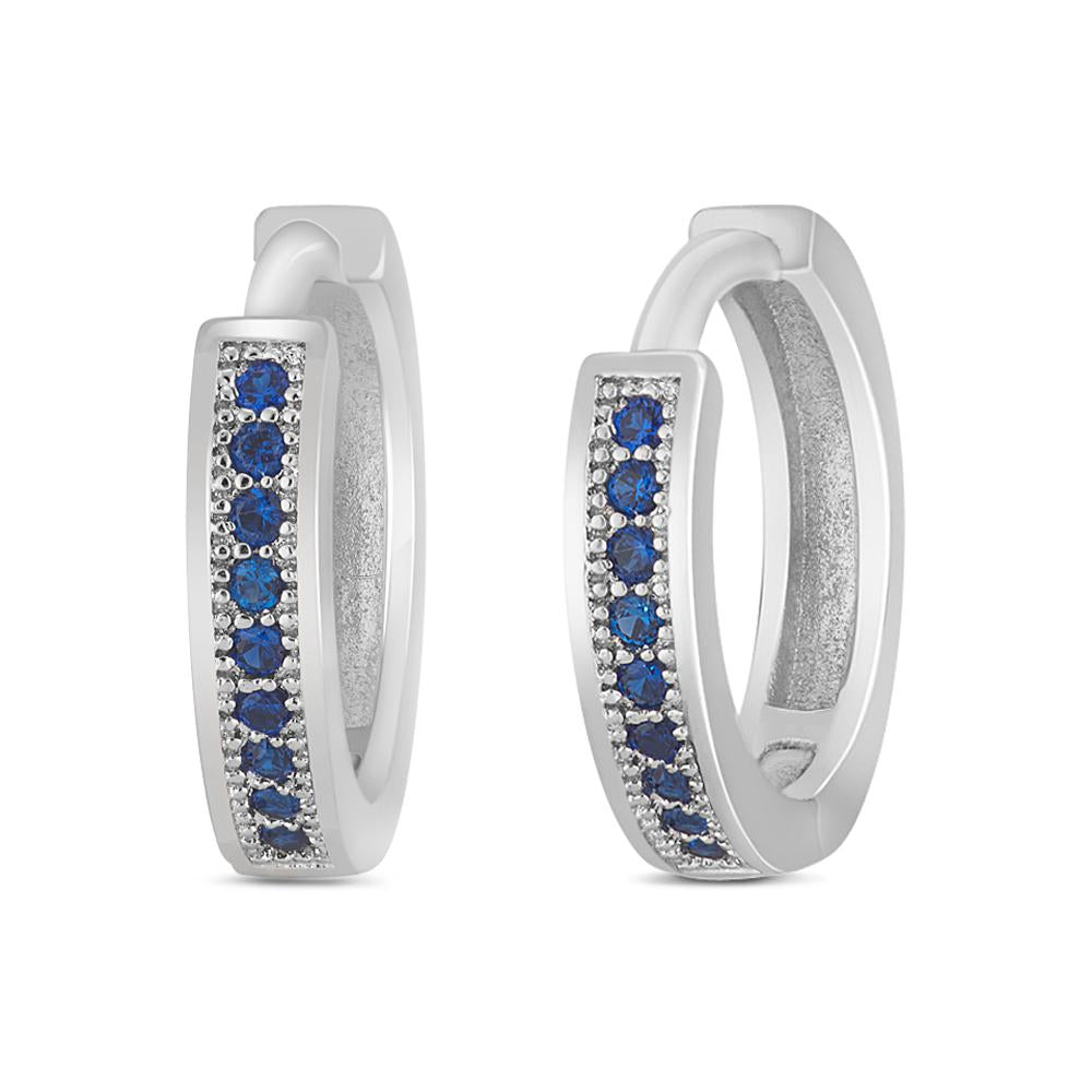 Mahi Rhodium plated Medium Single line Blue CZ stone Huggies Hoops Earrings for Women