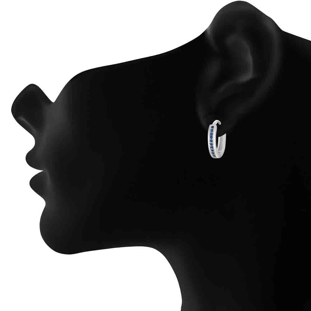 Mahi Rhodium plated Big Single line Blue CZ stone Huggies Hoops Earrings for Women