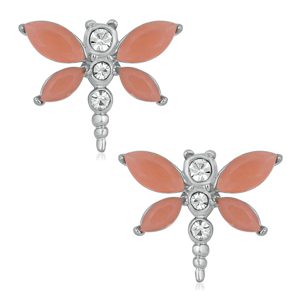 Mahi Rhodium Plated Enchanting Butterfly Inspired Stud Earrings