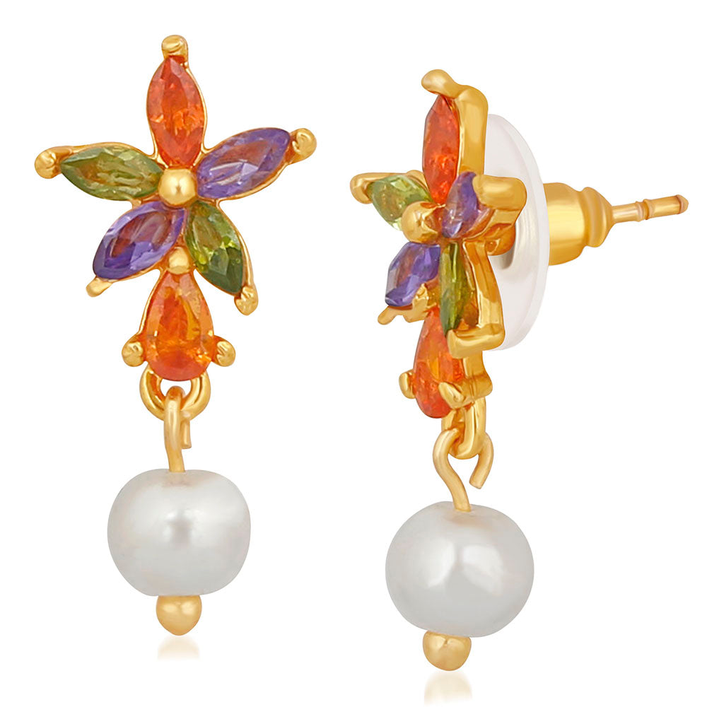 Mahi Gold Plated Floral Inspired Multicolour Dangler Earrings