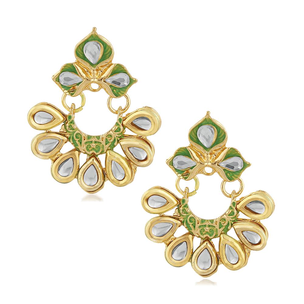 Mahi Traditional Floral Chandbali Kundan and Green Meenakariwork Earrings for Women (ER1109676G)