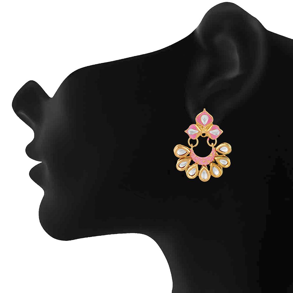 Mahi Traditional Floral Chandbali Kundan and Light Pink Meenakariwork Earrings for Women (ER1109677G)