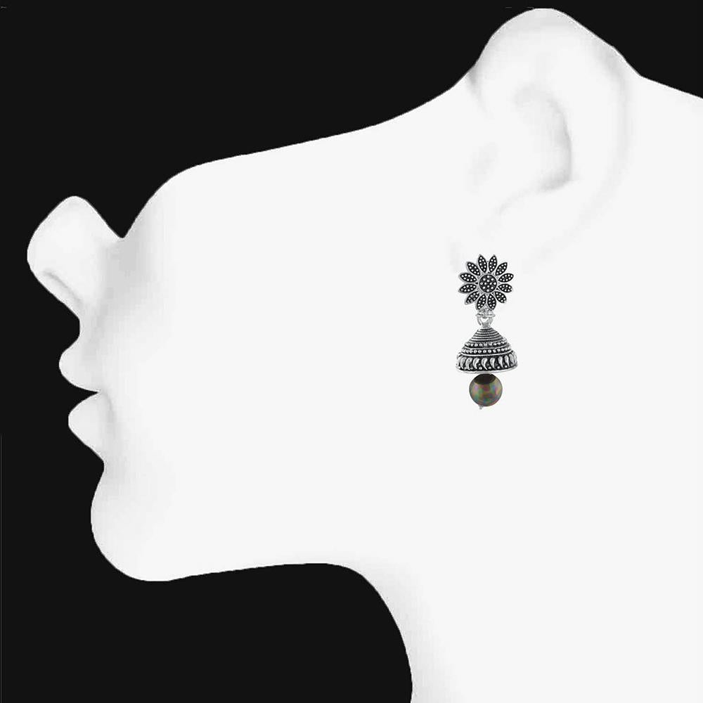 Mahi Meenakari Work Black Artificial Bead Floral Jhumka Drop Earrings for Women (ER1109683R)