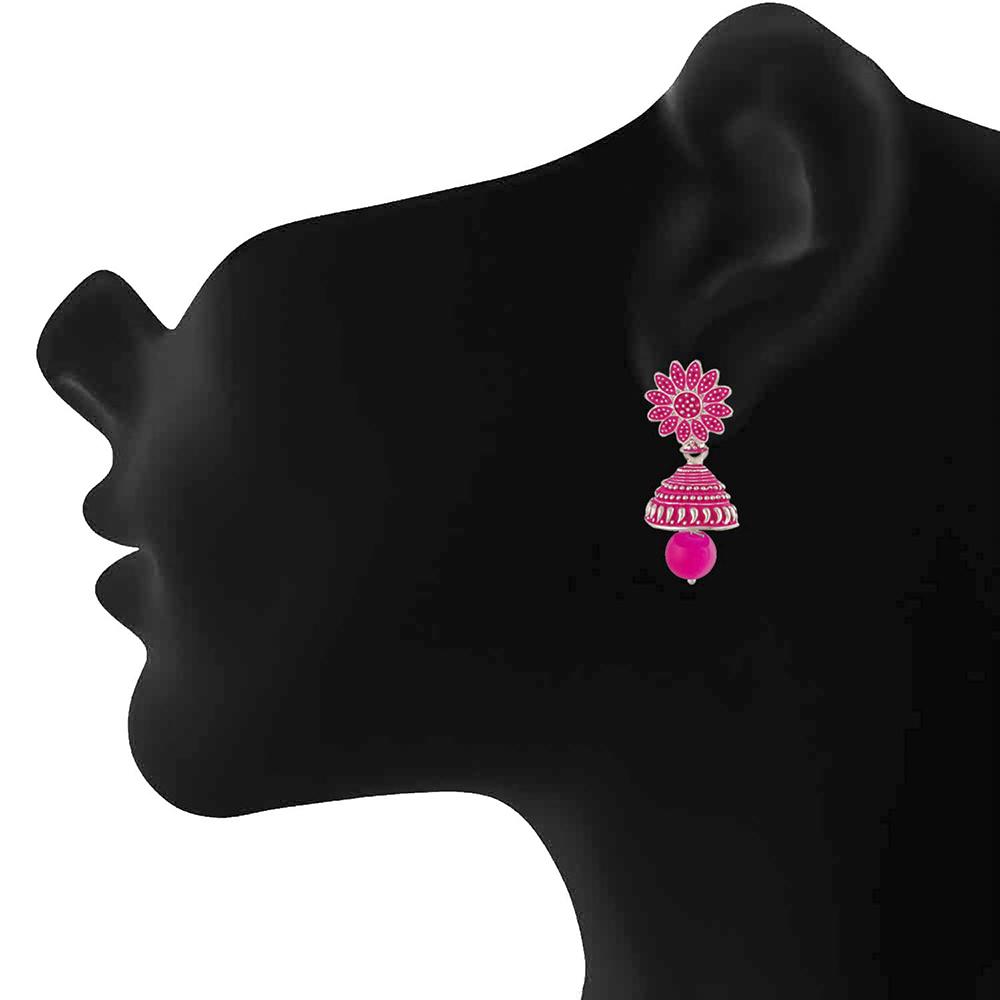Mahi Meenakari Work Pink Artificial Bead Floral Jhumka Drop Earrings for Women (ER1109686R)