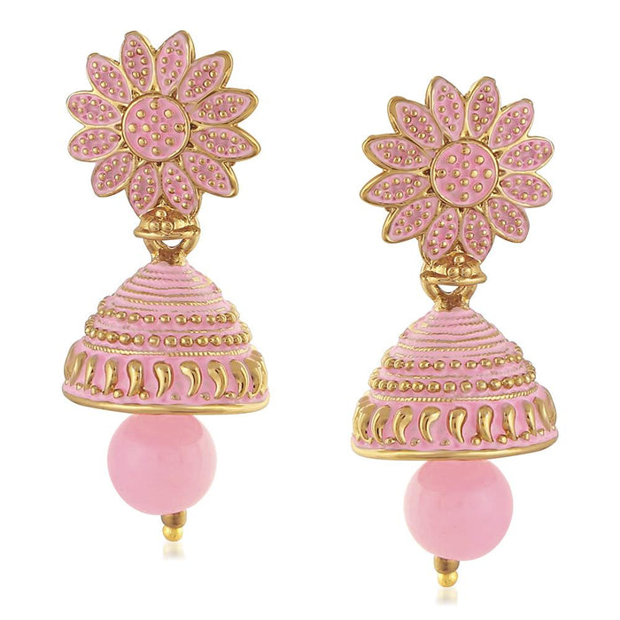 Brass Wedding Meenkari Light Pink Earrings And Tikka Set